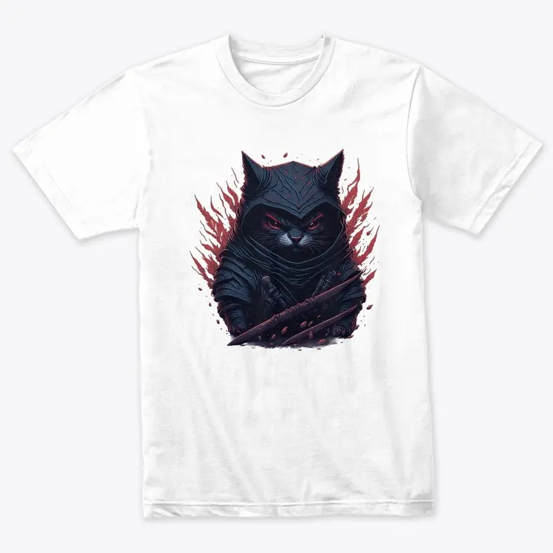 Crimson Ninja Cat Colorful T-Shirt