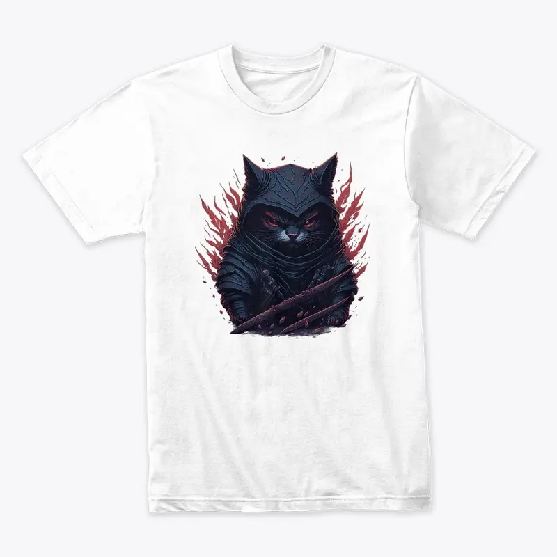 Crimson Ninja Cat Colorful T-Shirt