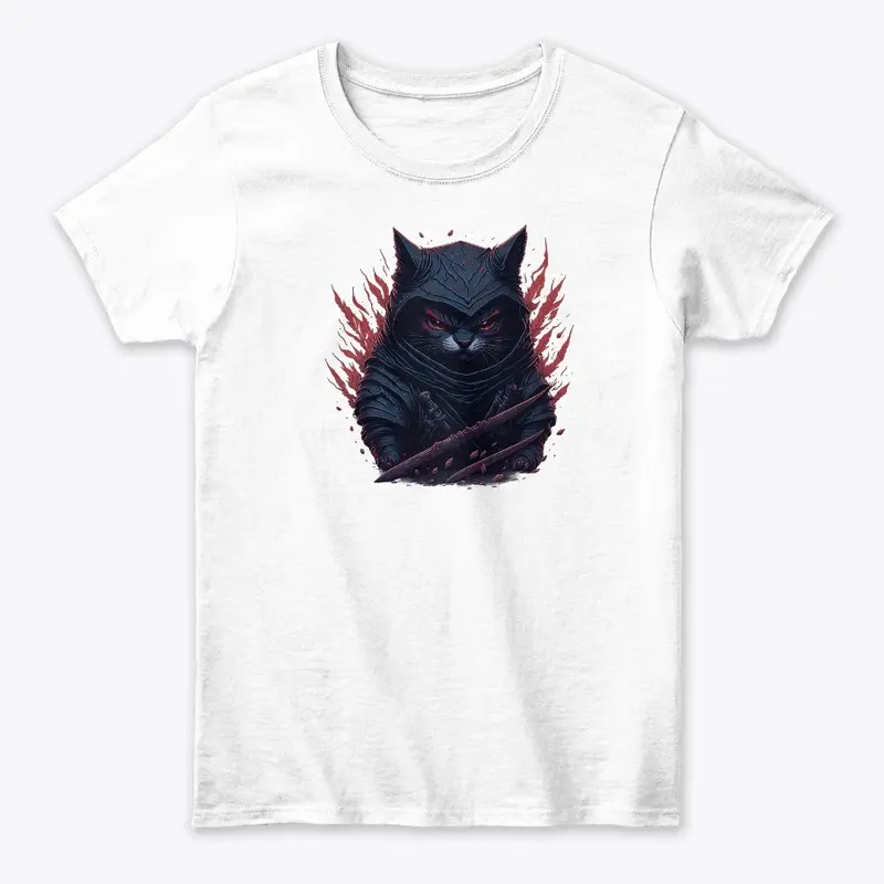 Crimson Ninja Cat Colorful T-Shirt