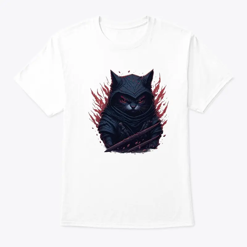 Crimson Ninja Cat Colorful T-Shirt