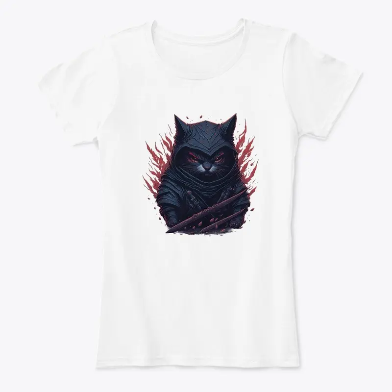 Crimson Ninja Cat Colorful T-Shirt